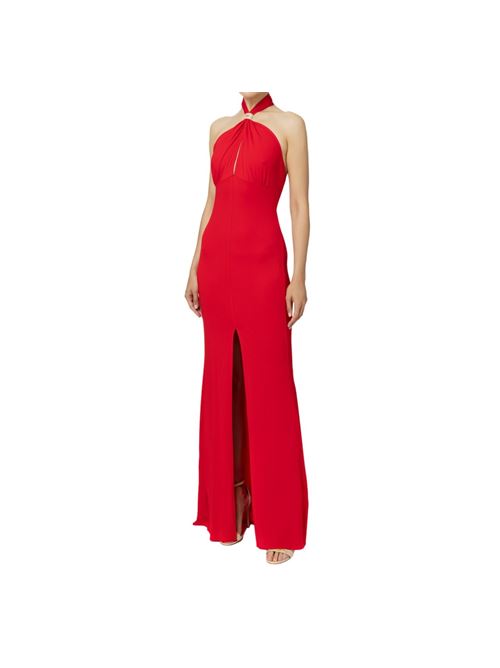 Red carpet dress in jersey with draping and logo plaque ELISABETTA FRANCHI | AB71747E2.CG5